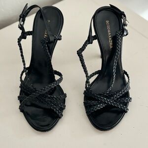 BCBGMaxAzria Black Braided Strap Heeled Sandals